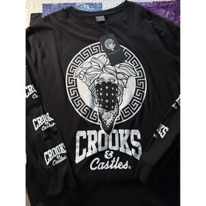 Crooks and Castles Bandito Shirt Mens New XL Black White Classic Long Sleeve
